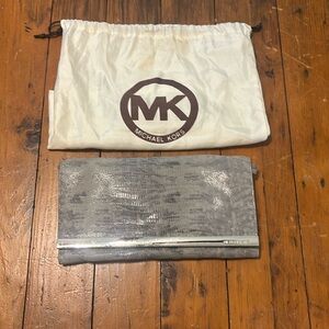 Michael Kors Metallic Leather Croc Clutch Handbag